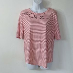 Loft red and white stripe oh la la short sleeve vintage soft 100% cotton Top L